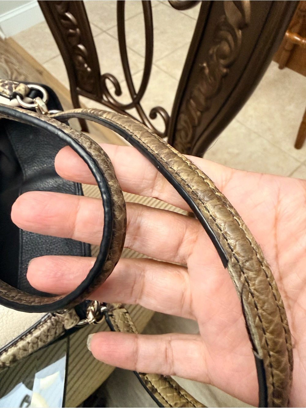Coach Black & Cream Pebbled Leather Shoulder Hobo with snake print handles - Picture 5 of 15